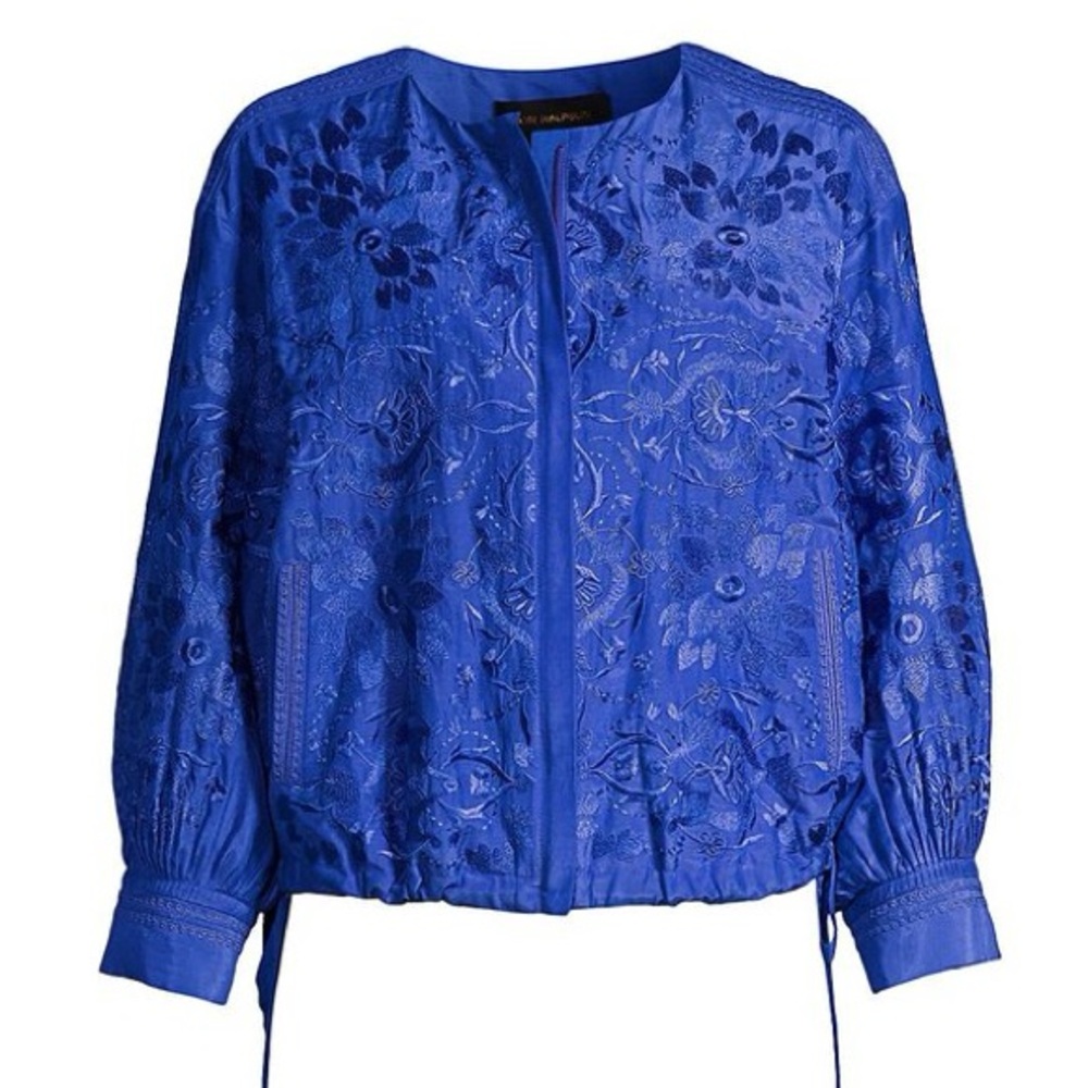 Kobi Halperin Alina Embroidered Cotton & Silk Jacket Ocean Blue